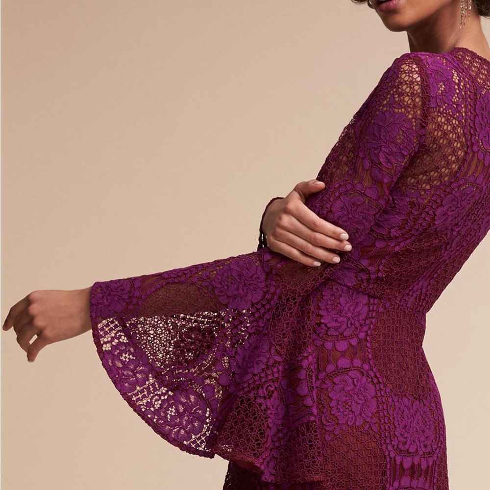 Donna Morgan Deep Purple Lace Fit-and-Flare Dress with Bell Sleeves M-L